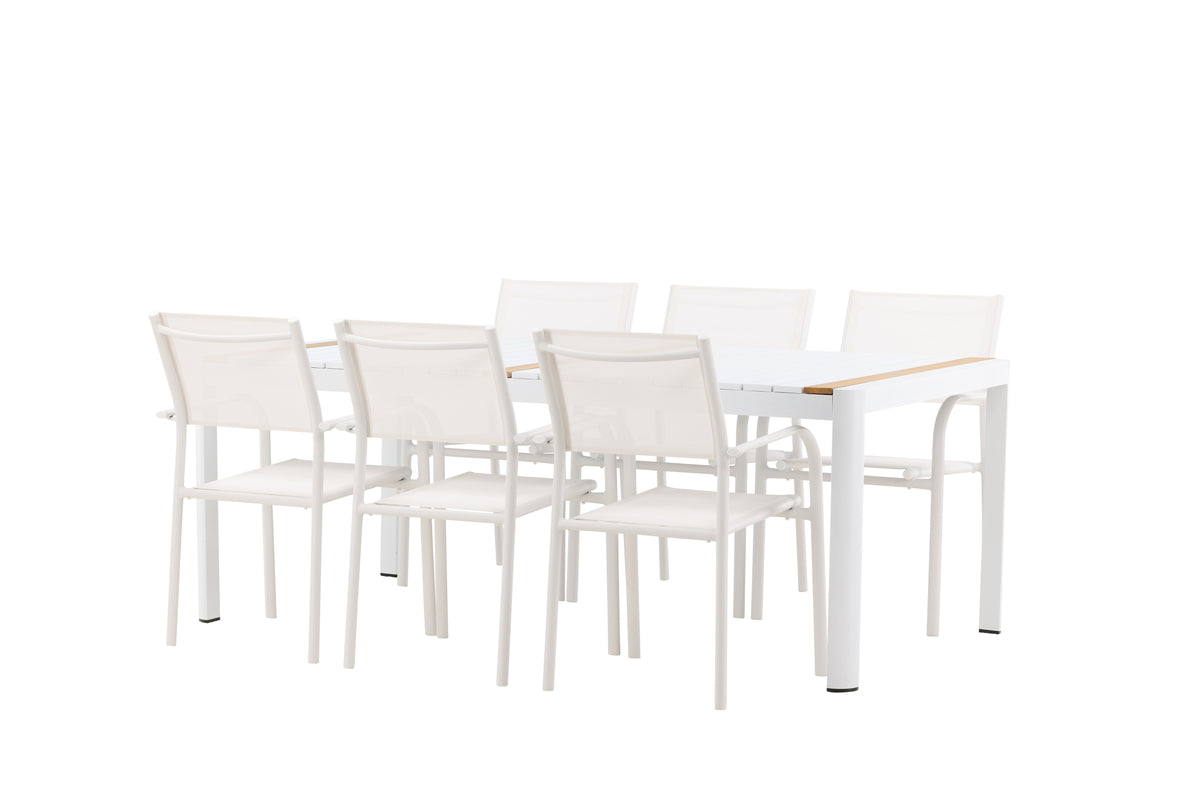 Rektangulært spisebord 200 x 100 Hvid + Spisebordsstol 2-pak Hvid