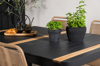 Rektangulært spisebord 150 x 90 Sort + Spisebordsstol 2-pak Brun