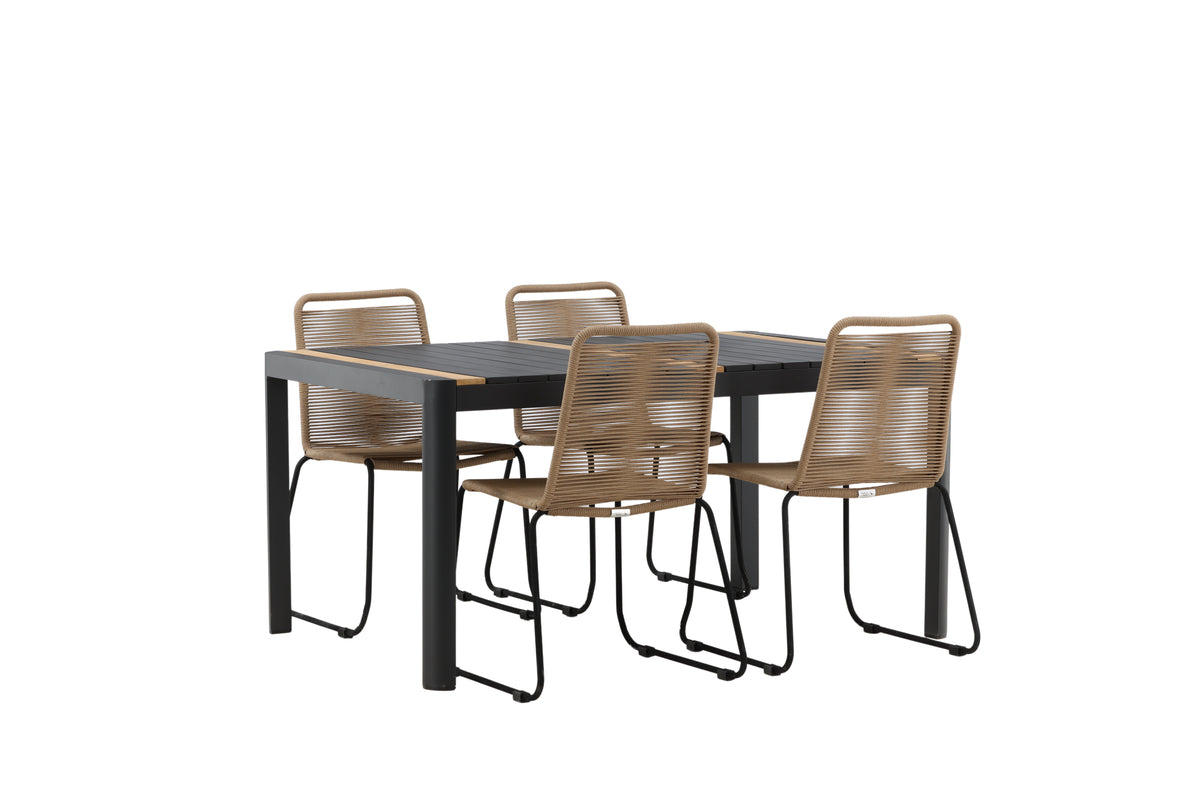 Rektangulært spisebord 150 x 90 Sort + Spisebordsstol 2-pak Brun