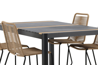 Rektangulært spisebord 150 x 90 Sort + Spisebordsstol 2-pak Brun