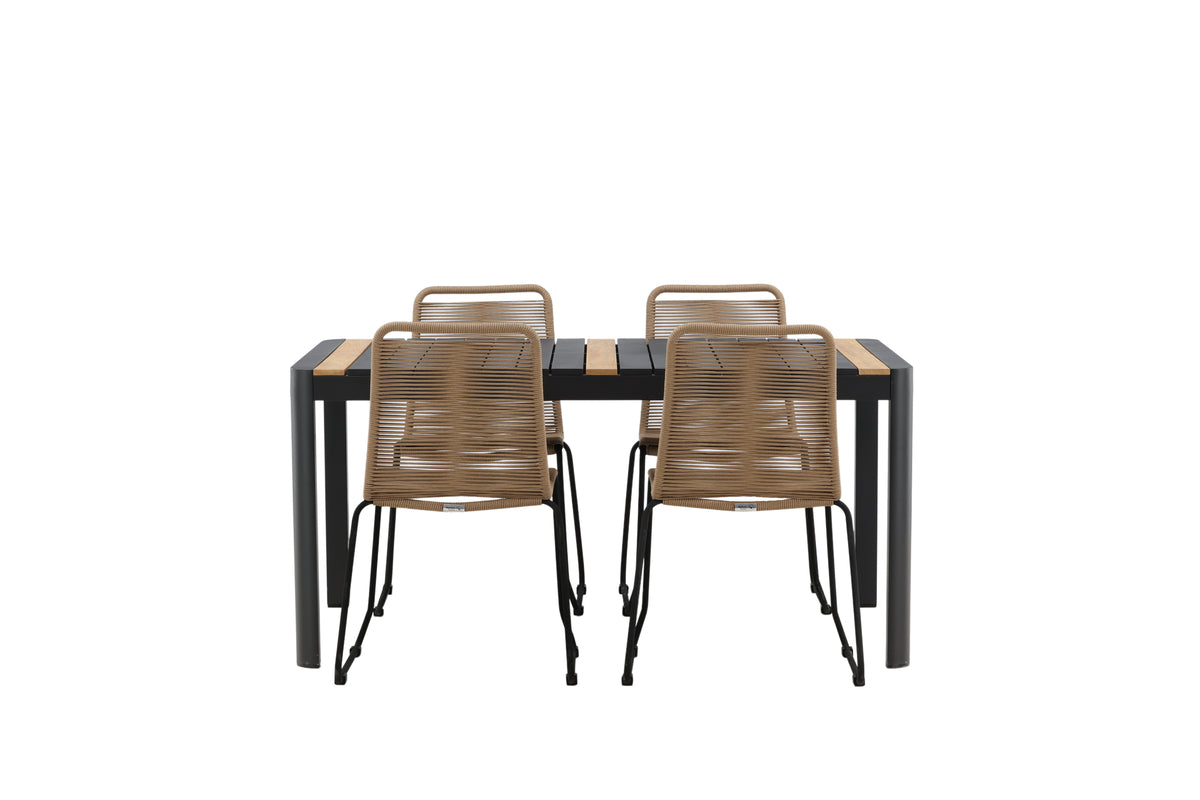 Rektangulært spisebord 150 x 90 Sort + Spisebordsstol 2-pak Brun