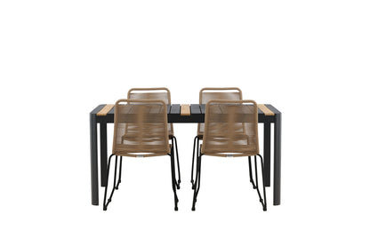 Rektangulært spisebord 150 x 90 Sort + Spisebordsstol 2-pak Brun