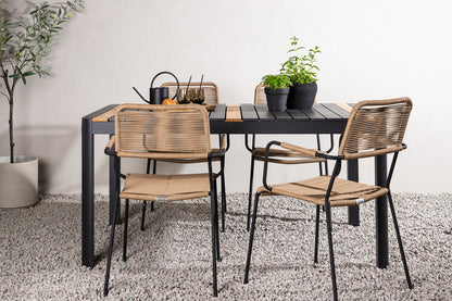Rektangulært spisebord 150 x 90 Sort + Spisebordsstol 2-pak Brun