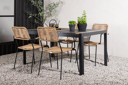 Rektangulært spisebord 150 x 90 Sort + Spisebordsstol 2-pak Brun