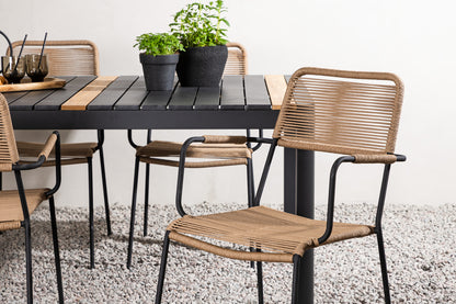 Rektangulært spisebord 150 x 90 Sort + Spisebordsstol 2-pak Brun