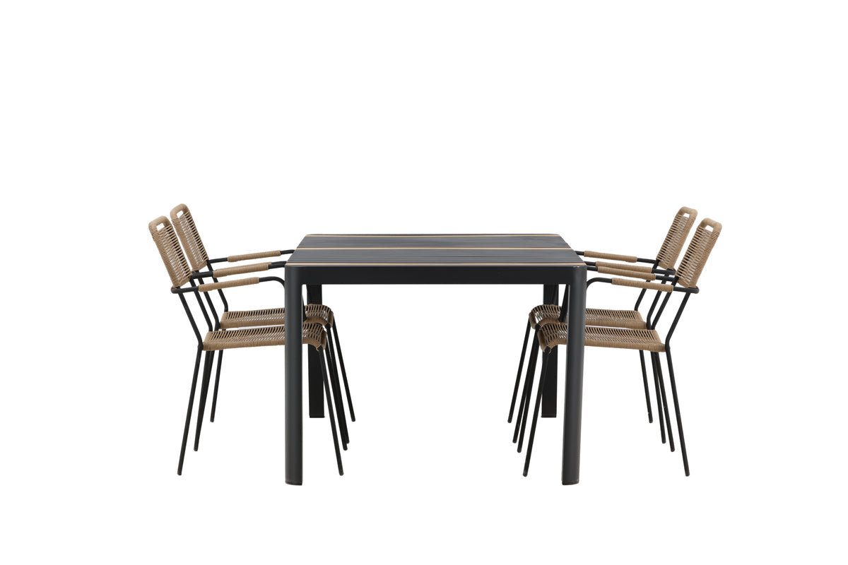 Rektangulært spisebord 150 x 90 Sort + Spisebordsstol 2-pak Brun