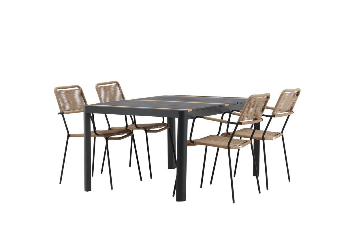 Rektangulært spisebord 150 x 90 Sort + Spisebordsstol 2-pak Brun