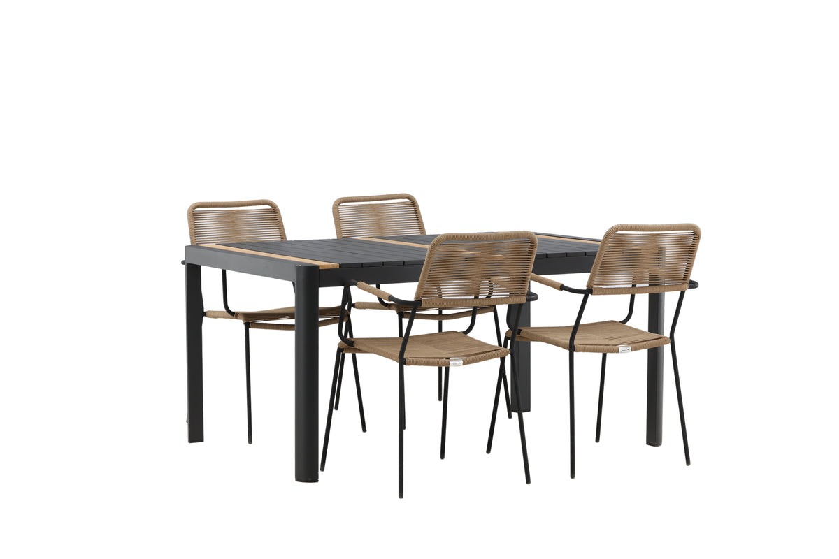 Rektangulært spisebord 150 x 90 Sort + Spisebordsstol 2-pak Brun