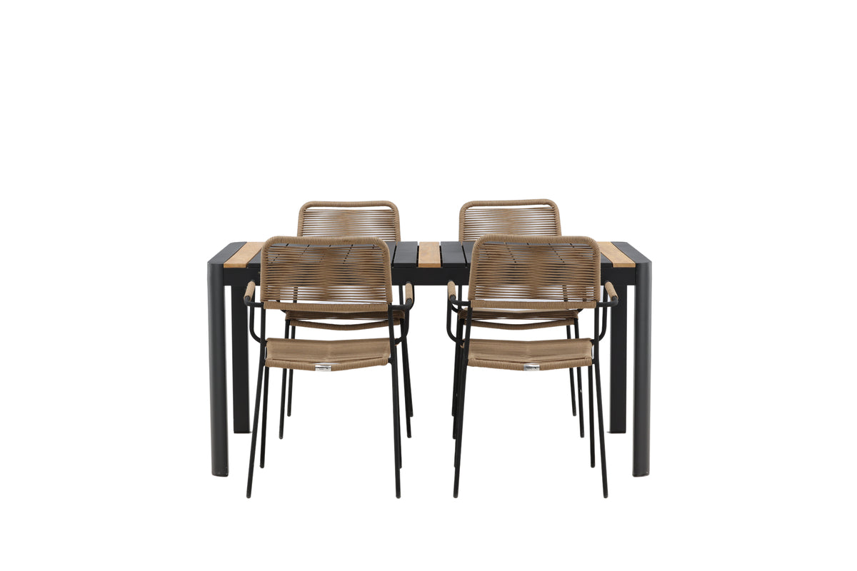 Rektangulært spisebord 150 x 90 Sort + Spisebordsstol 2-pak Brun