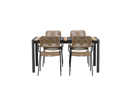 Rektangulært spisebord 150 x 90 Sort + Spisebordsstol 2-pak Brun