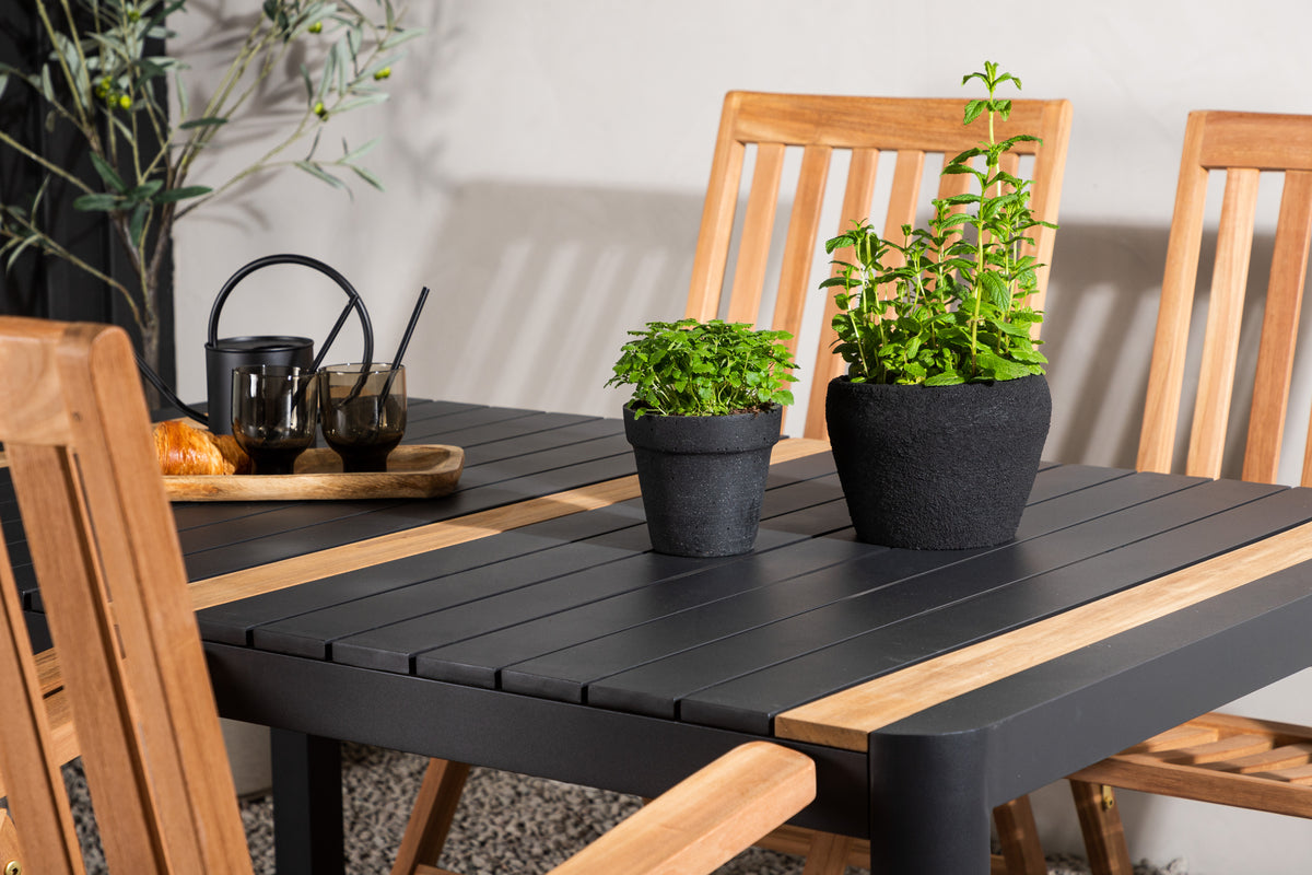 Rektangulært spisebord 150 x 90 Sort + Position Stol Natur