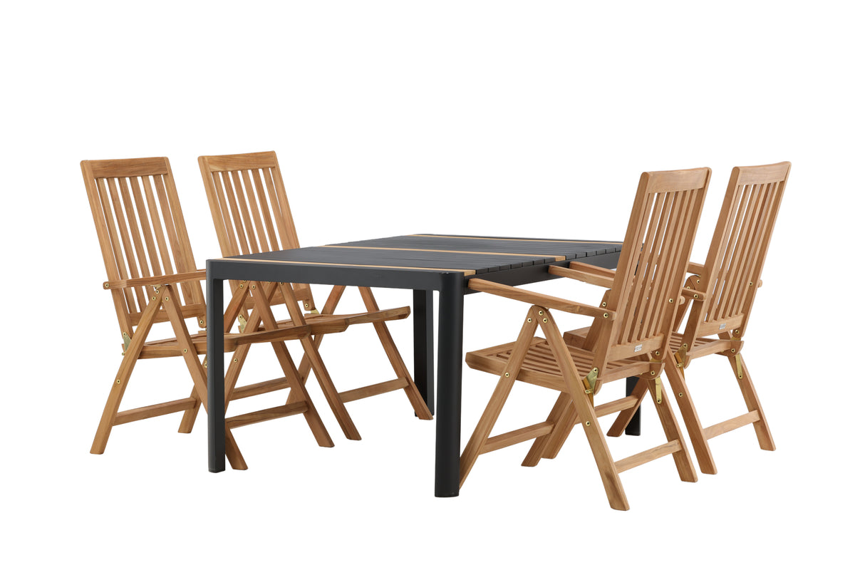 Rektangulært spisebord 150 x 90 Sort + Position Stol Natur