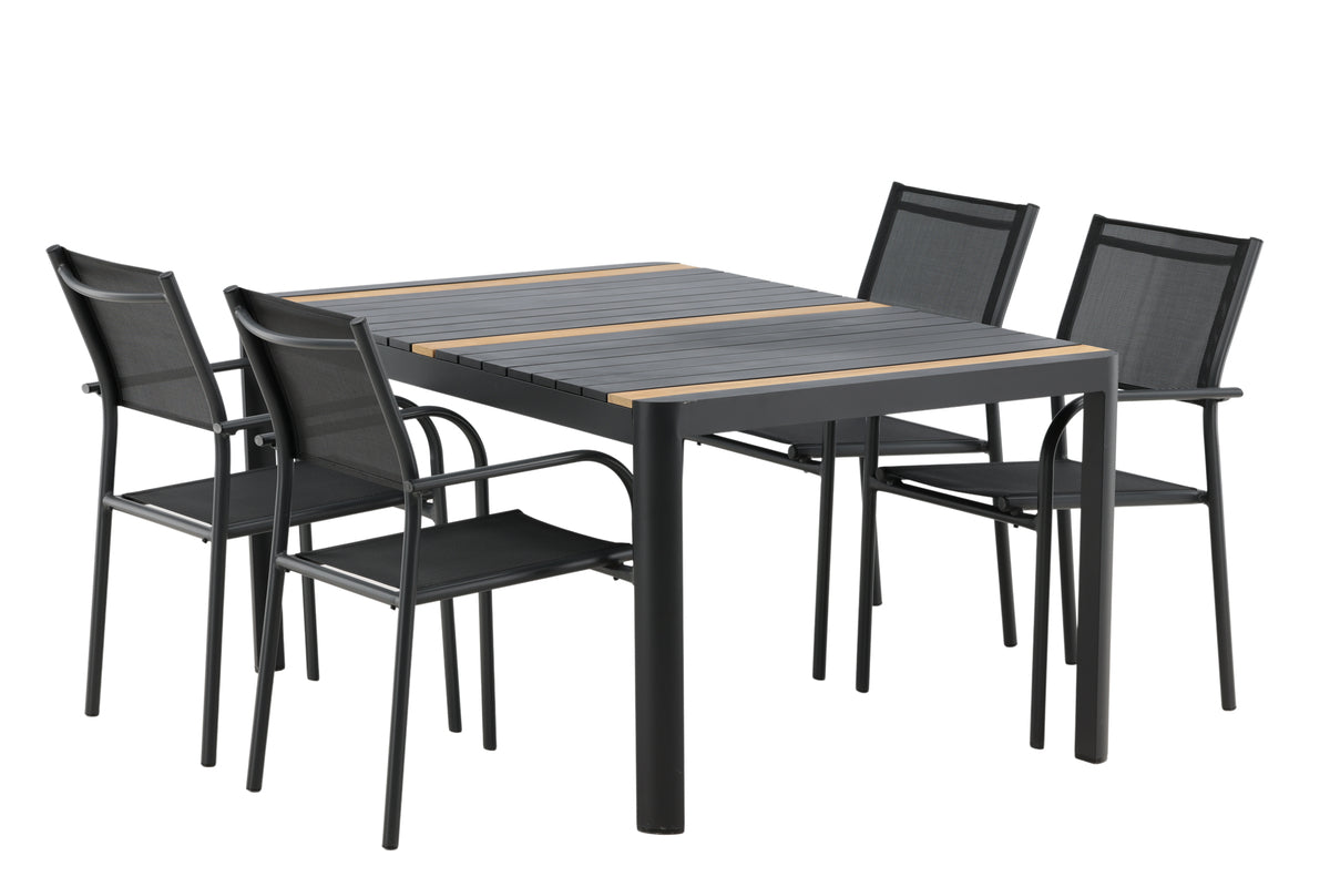 Rektangulært spisebord 150 x 90 Sort + Spisebordsstol 2-pak Sort