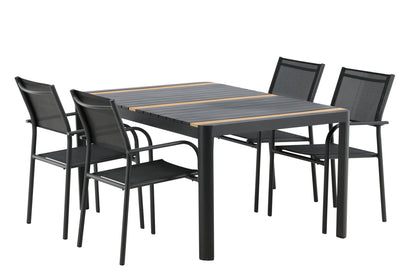 Rektangulært spisebord 150 x 90 Sort + Spisebordsstol 2-pak Sort