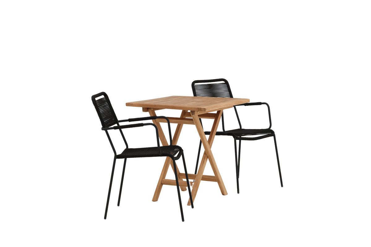 Rektangulært spisebord 70 x 70 Natur + Spisebordsstol 2-pak Sort