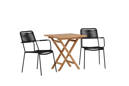 Rektangulært spisebord 70 x 70 Natur + Spisebordsstol 2-pak Sort