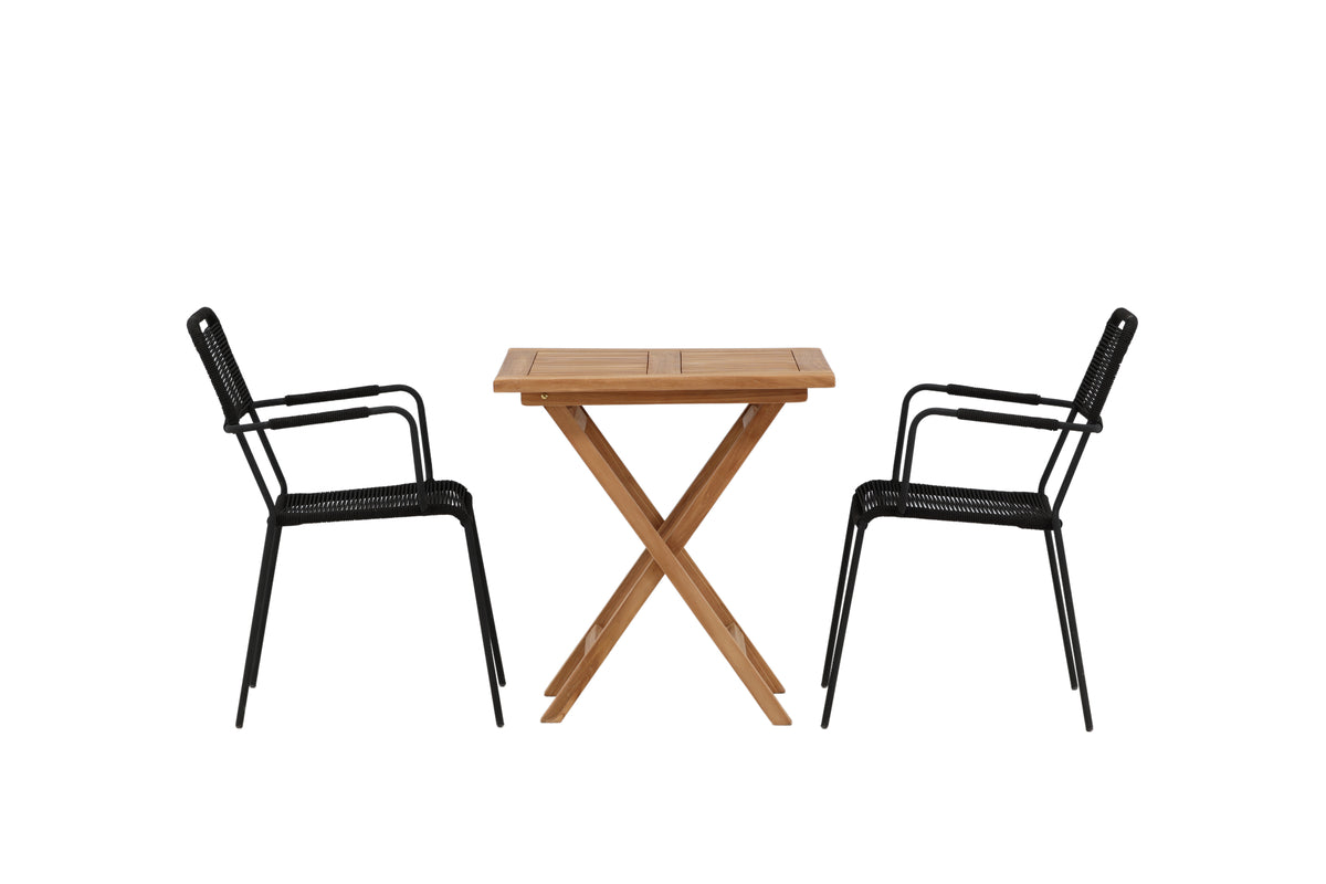 Rektangulært spisebord 70 x 70 Natur + Spisebordsstol 2-pak Sort