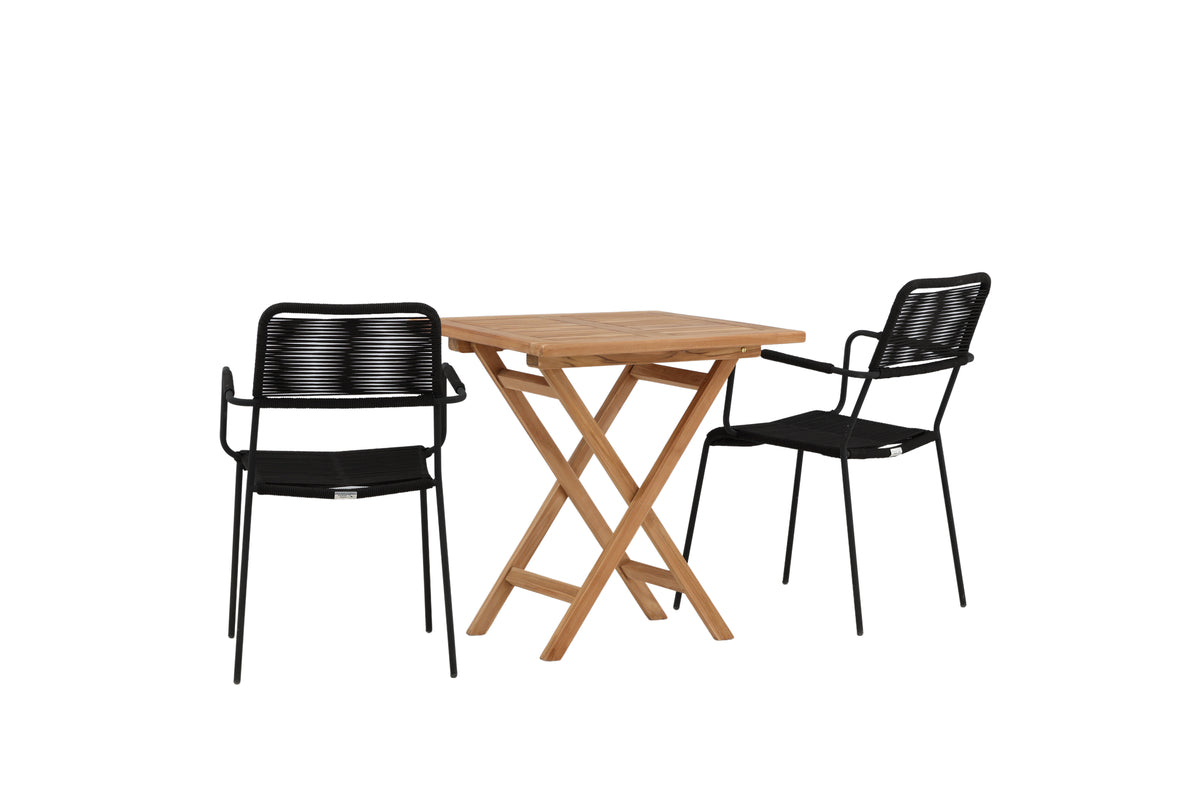 Rektangulært spisebord 70 x 70 Natur + Spisebordsstol 2-pak Sort