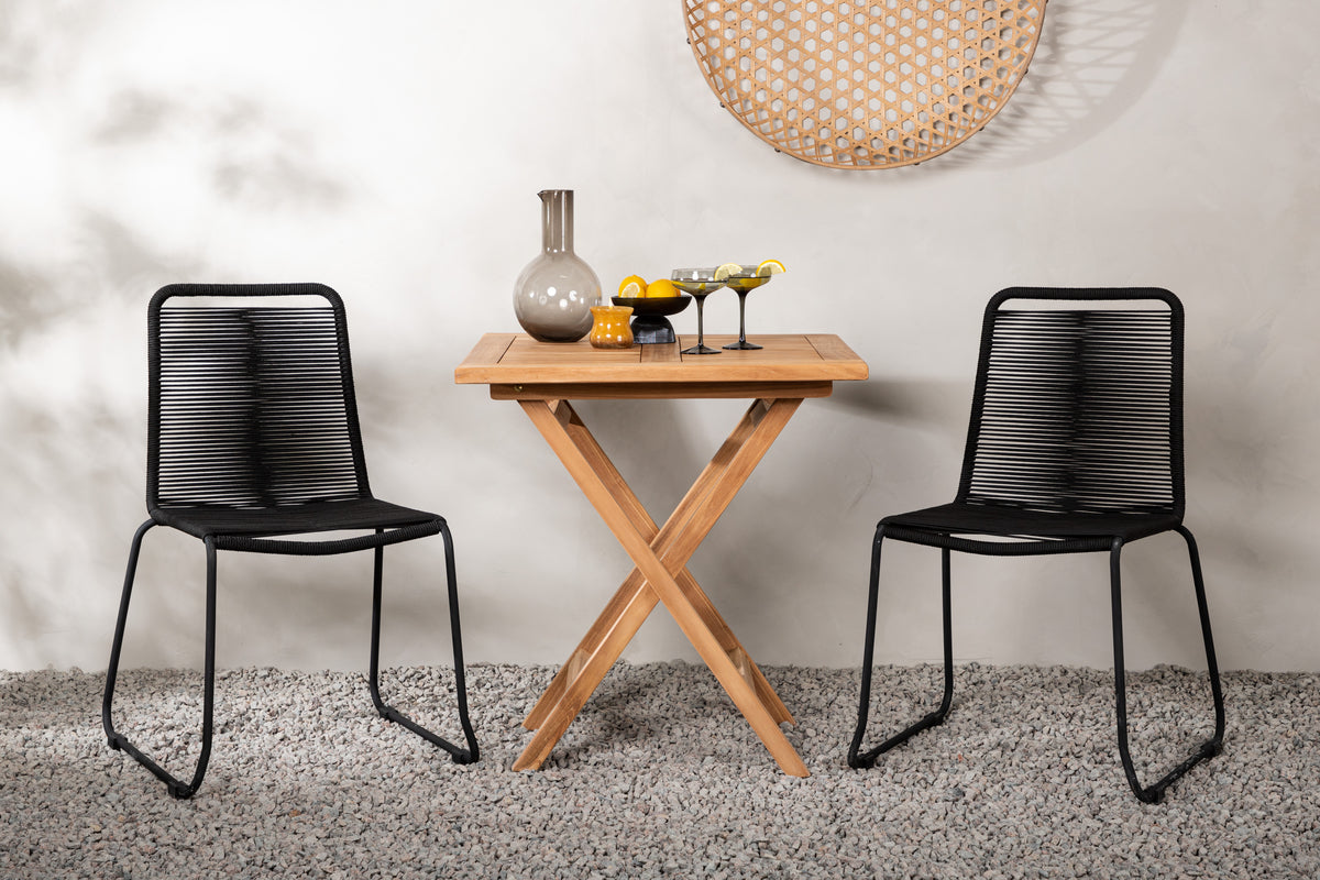 Rektangulært spisebord 70 x 70 Natur + Spisebordsstol 2-pak Sort