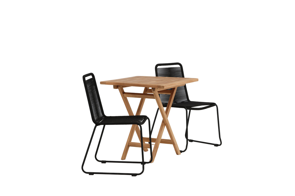 Rektangulært spisebord 70 x 70 Natur + Spisebordsstol 2-pak Sort