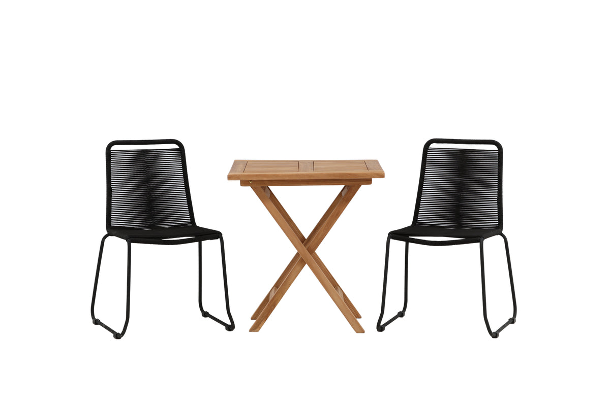 Rektangulært spisebord 70 x 70 Natur + Spisebordsstol 2-pak Sort