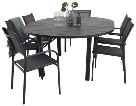 Venture Home Santorini & Marbella Spisebordsstole Sort + Spisebord ⌀140
