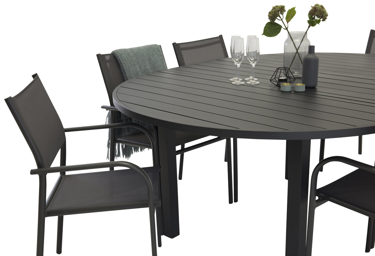 Venture Home Santorini & Marbella Spisebordsstole Sort + Spisebord ⌀140