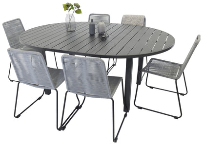 Marbella & Lindos Spisebord ⌀140 + Spisebordsstole Grå