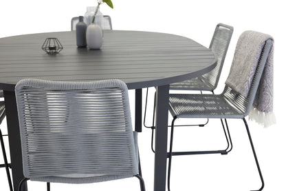 Marbella & Lindos Spisebord ⌀140 + Spisebordsstole Grå