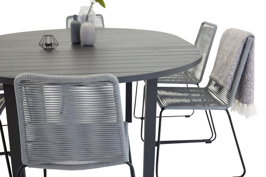Marbella & Lindos Spisebord ⌀140 + Spisebordsstole Grå