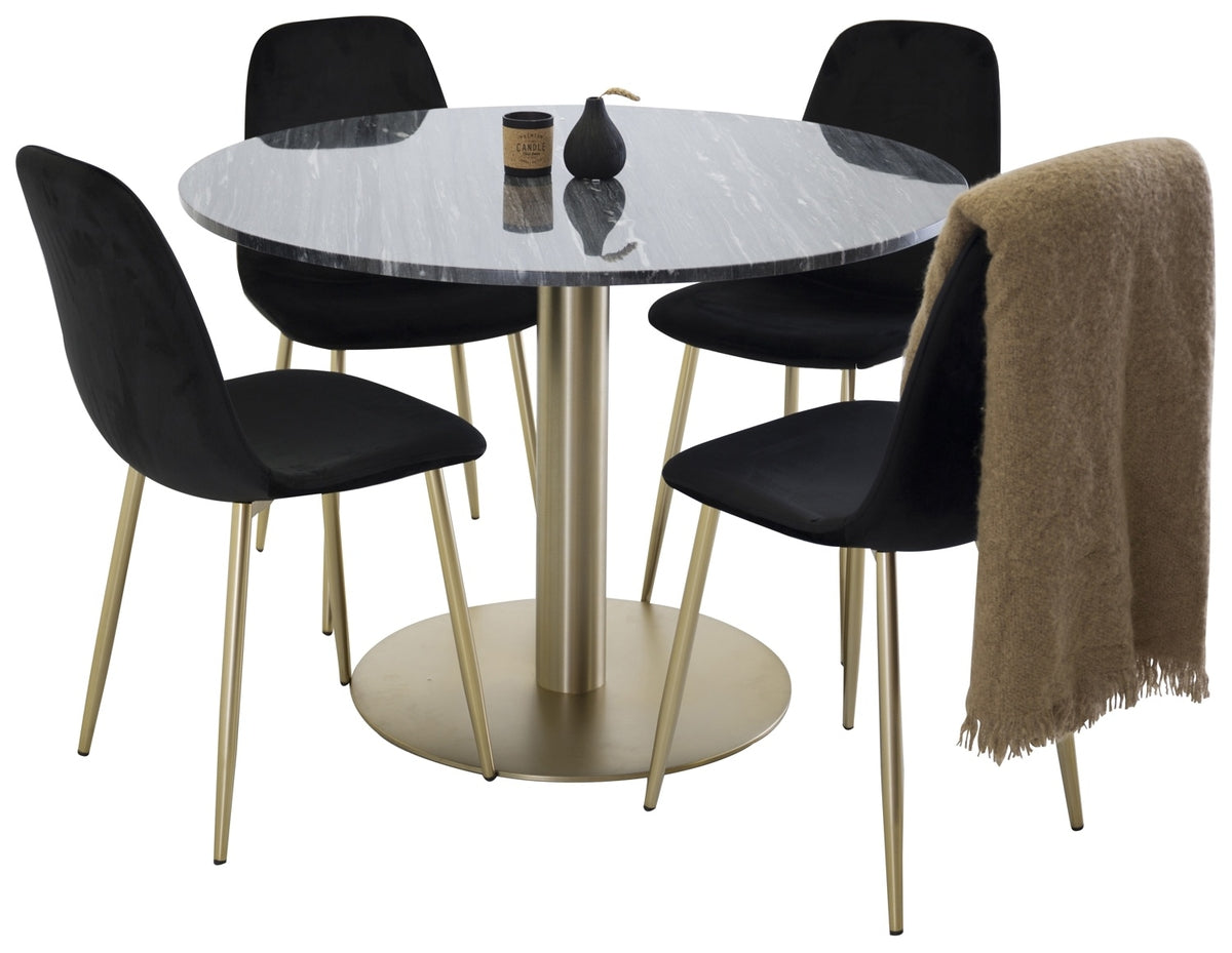 Estelle & Polar Spisebord ⌀106 + Spisestole Sort