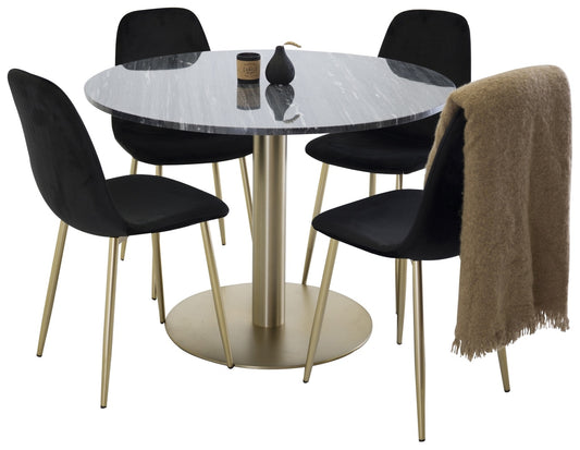 Estelle & Polar Spisebord ⌀106 + Spisestole Sort