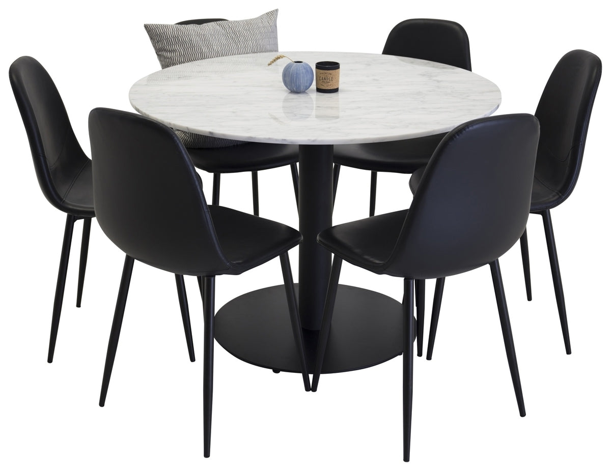 Spisebordsstol 2-pak Sort + Rundt Spisebord 106 Hvid