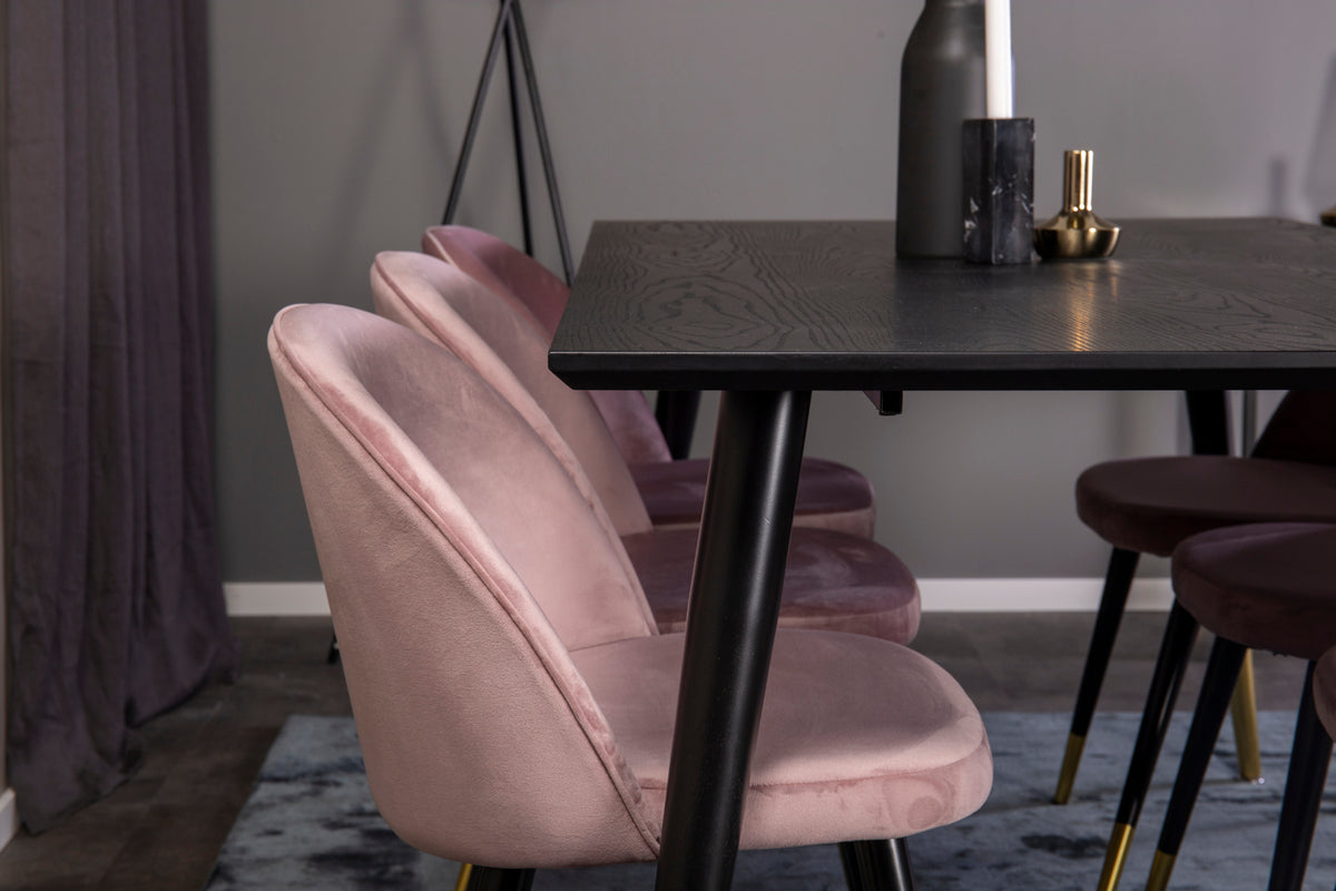 Rektangulært spisebord 180 x 90 Sort + Spisestol 2-pak Dusty Pink