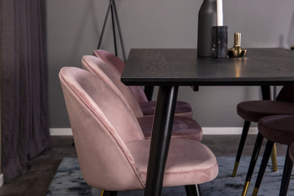 Rektangulært spisebord 180 x 90 Sort + Spisestol 2-pak Dusty Pink