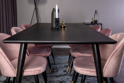 Rektangulært spisebord 180 x 90 Sort + Spisestol 2-pak Dusty Pink