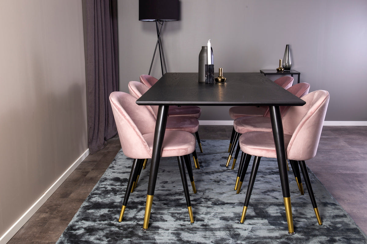 Rektangulært spisebord 180 x 90 Sort + Spisestol 2-pak Dusty Pink