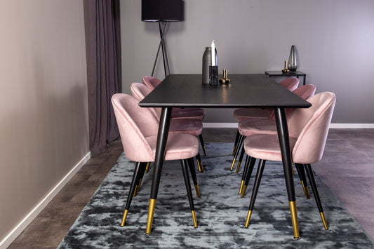 Rektangulært spisebord 180 x 90 Sort + Spisestol 2-pak Dusty Pink