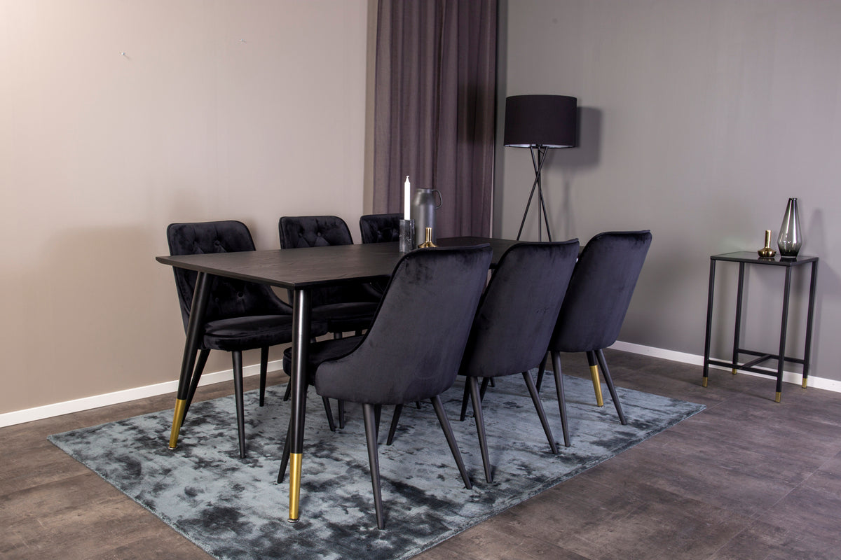 Rektangulært spisebord 180 x 90 Sort + Spisebordsstol 2-pak Sort