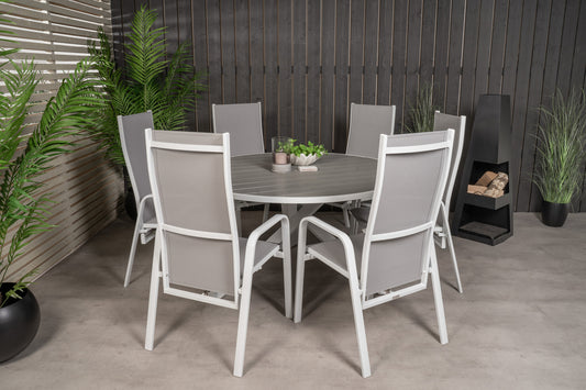 Copacabana & Parma Reclinerstole Grå + Rundt Spisebord ø140 Hvid