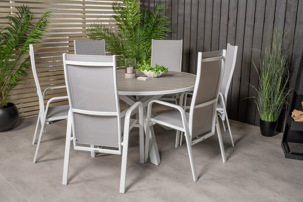 Copacabana & Parma Reclinerstole Grå + Rundt Spisebord ø140 Hvid