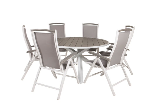 Parma & Albany Spisebord ⌀140 + Positionsstole Hvid