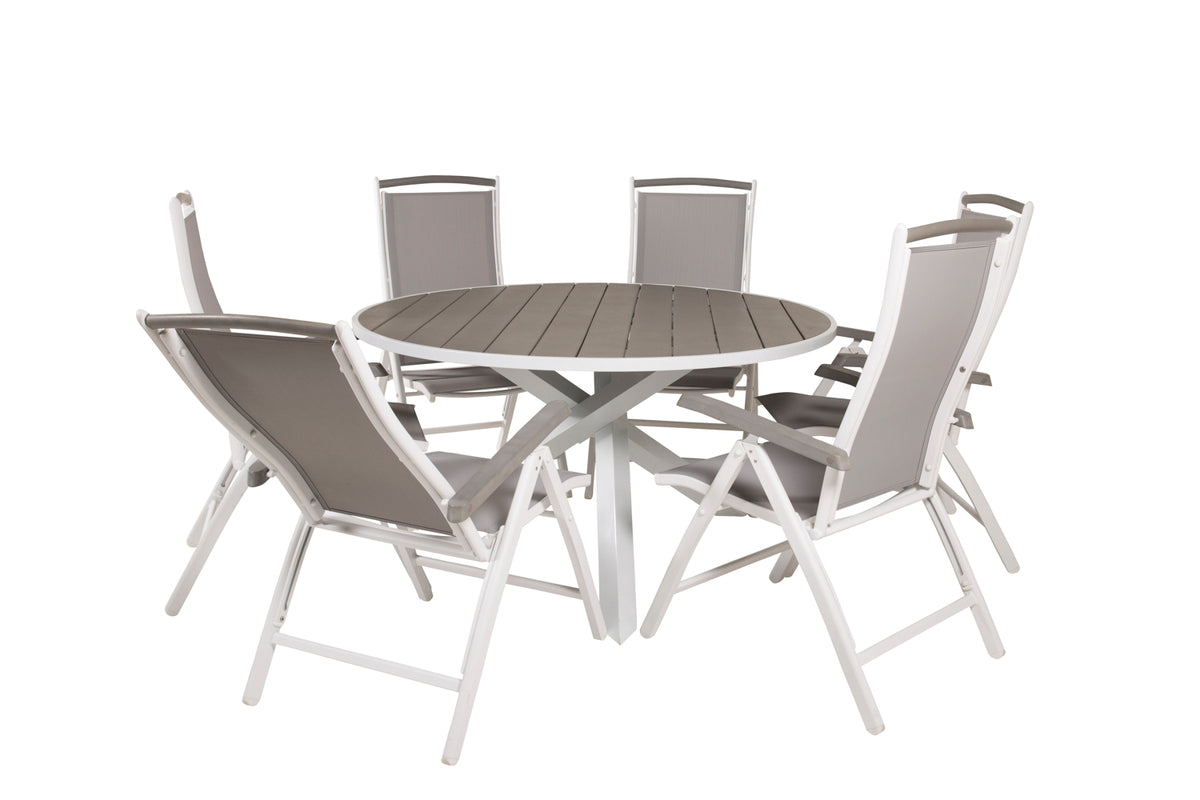 Parma & Albany Spisebord ⌀140 + Positionsstole Hvid