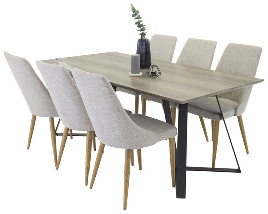 Spisebordsstol 2-pak Lys Grå + Rektangulært Spisebord 180 x 90 Natur