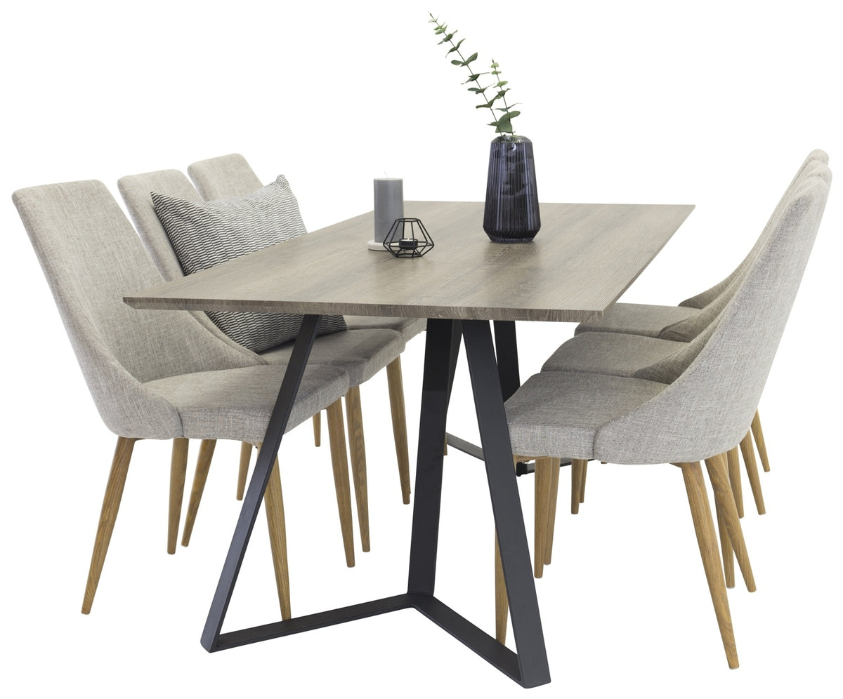 Spisebordsstol 2-pak Lys Grå + Rektangulært Spisebord 180 x 90 Natur