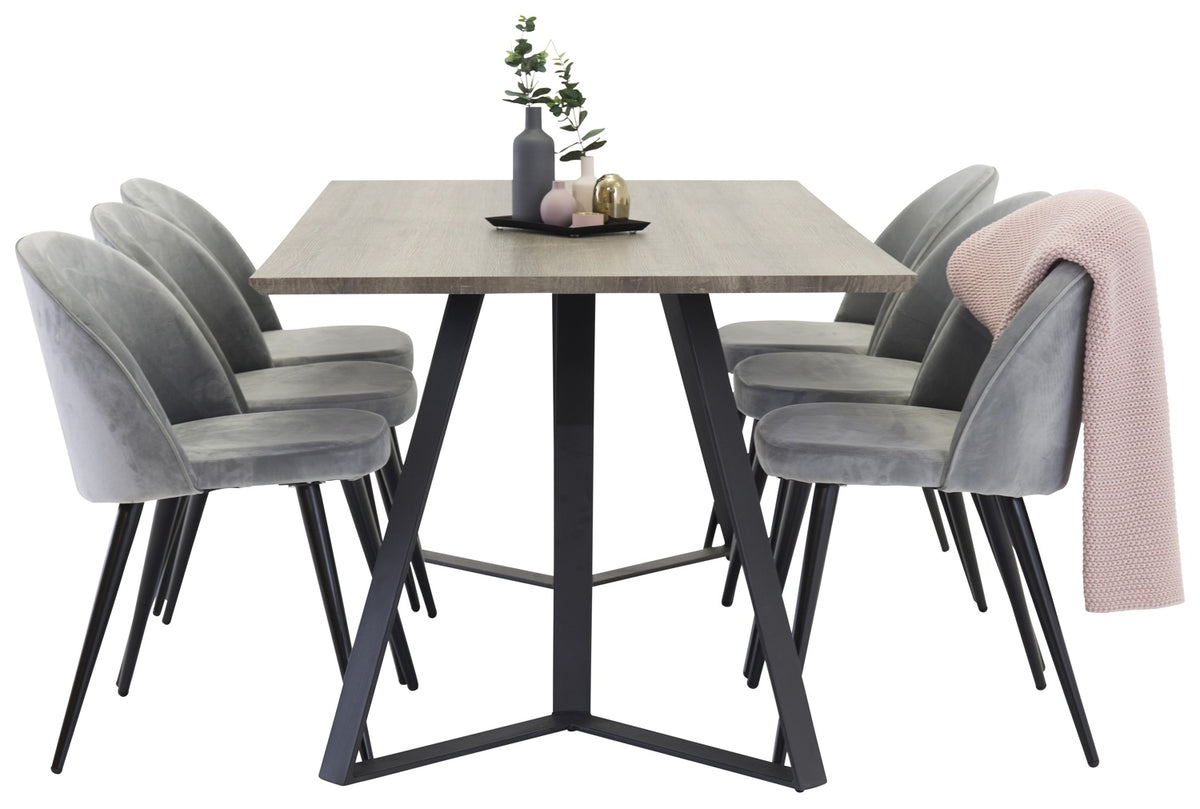 Spisebordsstol 2-pak Grå + Rektangulært Spisebord 180 x 90 Natur