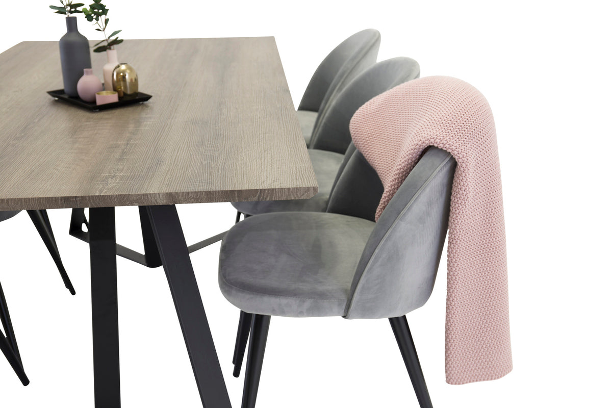 Spisebordsstol 2-pak Grå + Rektangulært Spisebord 180 x 90 Natur