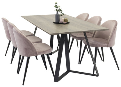 Spisebordsstol 2-pak Dusty Pink + Rektangulært spisebord 180 x 90 Natur