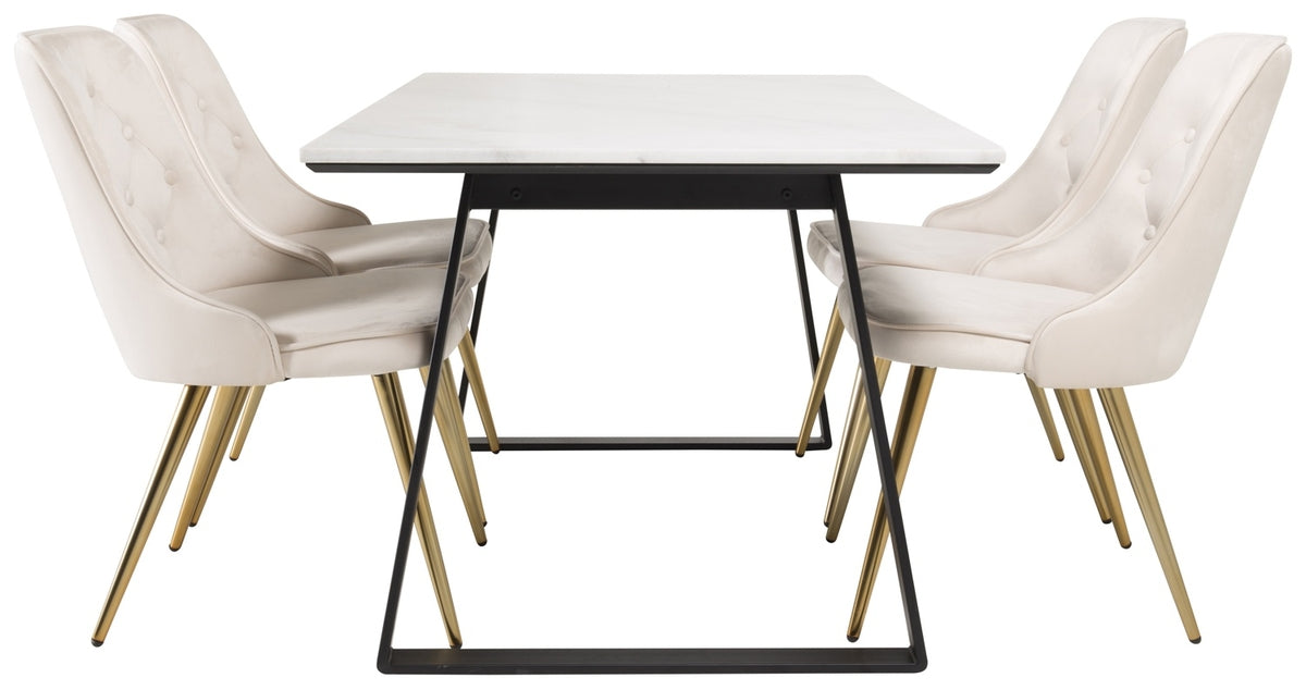 Rektangulært spisebord 140 x 90 Sort + Spisebordsstol 2-pak Beige