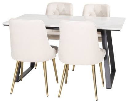 Rektangulært spisebord 140 x 90 Sort + Spisebordsstol 2-pak Beige